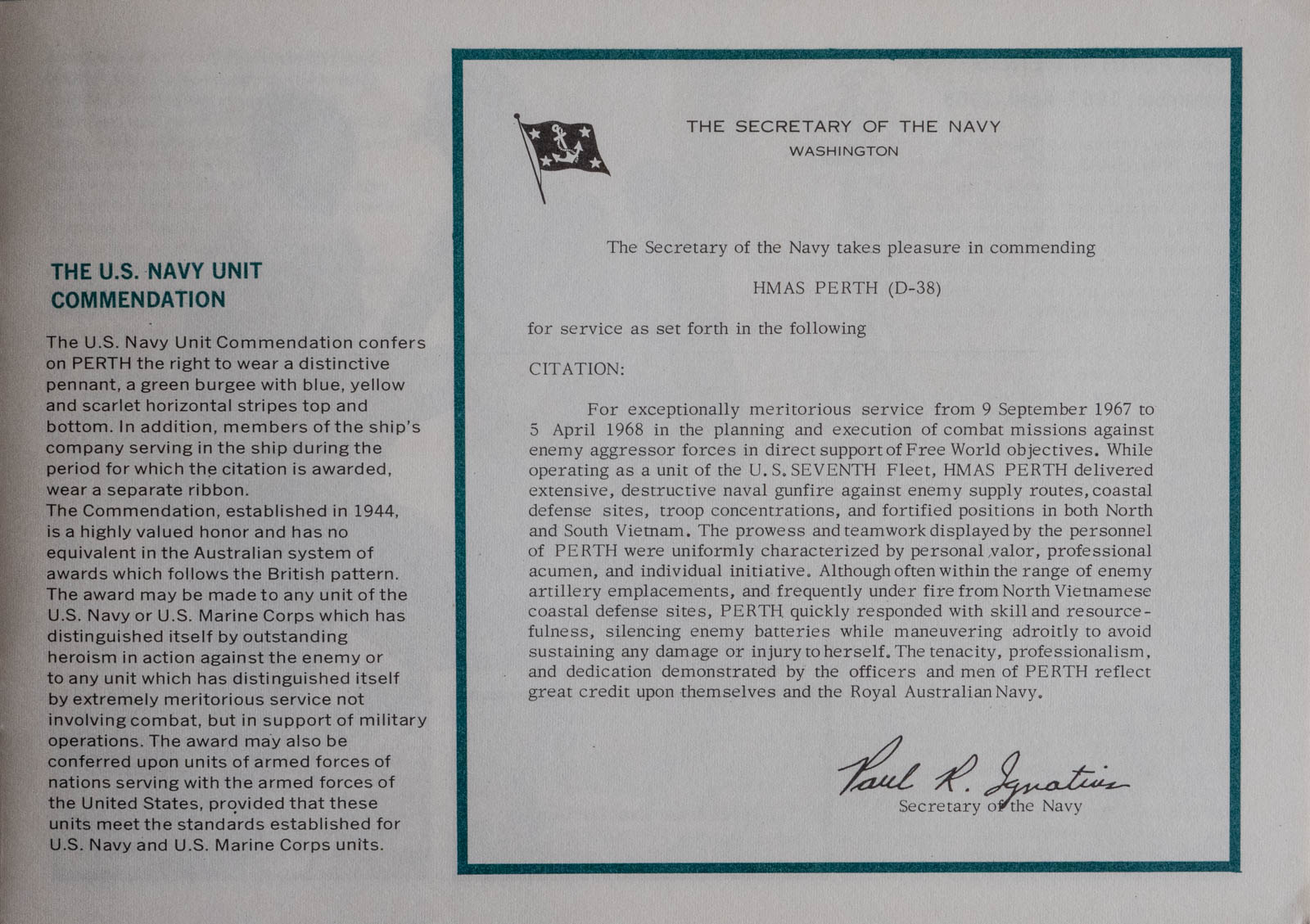 HMAS Perth Commendation